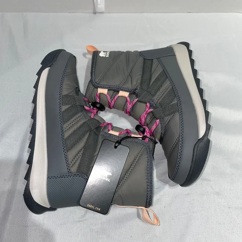 Sorel‎ Whitney II Puffy Mid Waterproof Winter Boots Kids Quarry Grey Pink 13